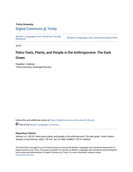 Petro-Texts, Plants, and People in the Anthropocene: the Dark Green