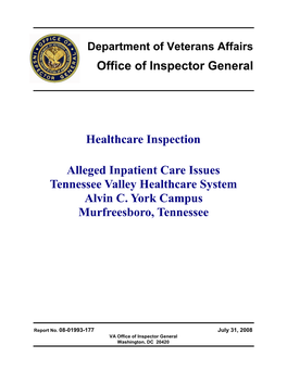 Department of Veterans Affairs Office of Inspector General Healthcare Inspection