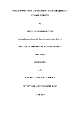 Prison Conditions in Cameroon: the Narratives Of