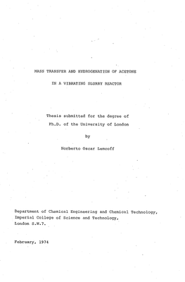 Mass Transfer and Hydrogenation of Acetone