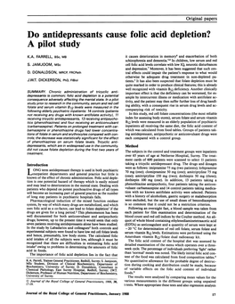 Do Antidepressants Cause Folic Acid Depletion? a Pilot Study