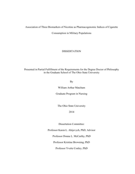 Association of Three Biomarkers of Nicotine As Pharmacogenomic Indices of Cigarette Consumption in Military Populations DISSERTA