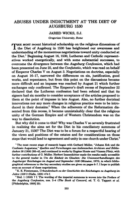 Abuses Under Indictment at the Diet of Augsburg 1530 Jared Wicks, S.J