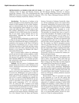 METHANOGENS AS MODELS for LIFE on MARS. R. L. Mickol1, W. H. Waddell2, and T