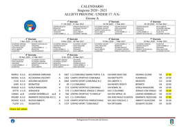 CALENDARIO Stagione 2020 - 2021 ALLIEVI PROVINC