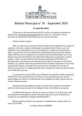 Bulletin Municipal N° 38 – Septembre 2020