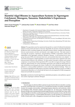 Harmful Algal Blooms in Aquaculture Systems in Ngerengere Catchment, Morogoro, Tanzania: Stakeholder’S Experiences and Perception