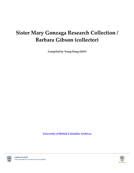 Sister Mary Gonzaga Research Collection / Barbara Gibson (Collector)