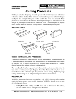 JOINING PROCESSES a FOCUSSED APPROACH Joining Processes