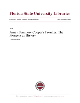 James Fenimore Cooper's Frontier: the Pioneers As History Thomas Berson