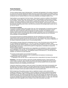 Yeast Autolysis* by Dr