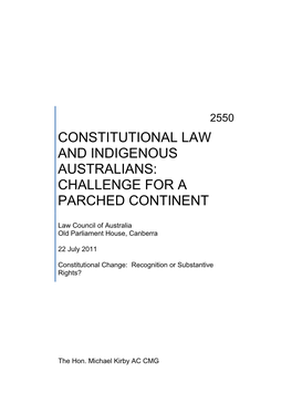 Constitutional Law and Indigenous Australians: Challenge for a Parched Continent