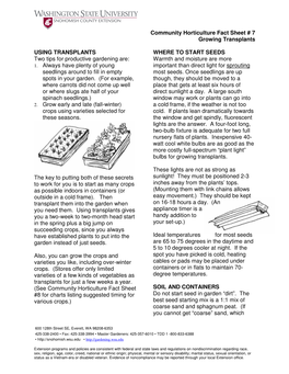 Community Horticulture Fact Sheet # 7 Growing Transplants USING