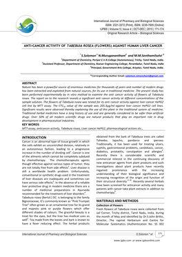 Anti-Cancer Activity of Tabebuia Rosea (Flowers) Against Human Liver Cancer