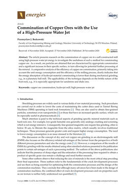 Comminution of Copper Ores with the Use of a High-Pressure Water Jet