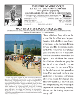 The Spirit of Medjugorje Monthly Message of May 25