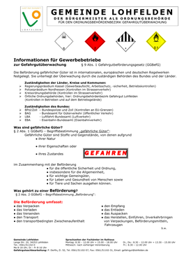 Gemeinde Lohfelden Der B Ürgermeister Als Ordnungsbehörde Für Den Ordnungsbehördenbezirk Gefahrgutüberwachung