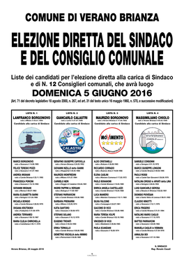 Liste Dei Candidati Per L'elezione Diretta Alla Carica Di Sindaco E Di N