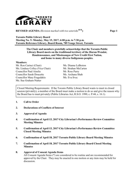 REVISED AGENDA (Revision Marked with Two Asterisks**) Page 1