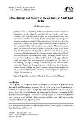 Ethnic History and Identity of the Zo Tribes in North East India