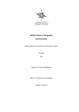 Master's Thesis in Geography Geoinformatics Spatial Analytics In