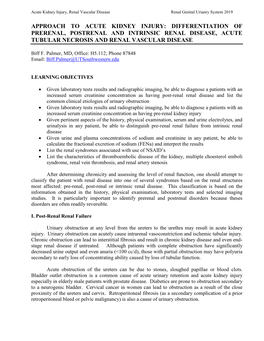 Approach to Acute Kidney Injury: Differentiation of Prerenal, Postrenal and Intrinsic Renal Disease, Acute Tubular Necrosis and Renal Vascular Disease