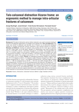 Talo-Calcaneal Distraction Ilizarov Frame: an Ergonomic Method to Manage Intra-Articular Fractures of Calcaneum