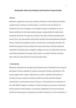 Mechanistic Hierarchy Realism and Function Perspectivalism