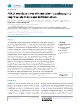 FGF21 Regulates Hepatic Metabolic Pathways to Improve Steatosis and Inflammation