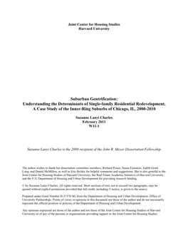 Suburban Gentrification: Understanding the Determinants of Single-Family Residential Redevelopment, a Case Study of the Inner-Ring Suburbs of Chicago, IL, 2000-2010