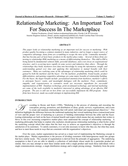 Relationship Marketing and Its Application to the Consumer Market