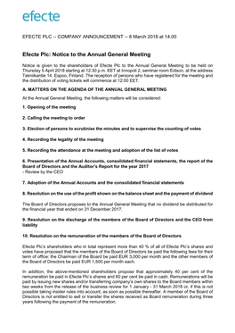 Efecte Plc: Notice to the Annual General Meeting