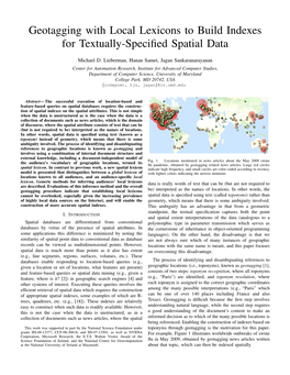 Geotagging with Local Lexicons to Build Indexes for Textually-Specified Spatial Data