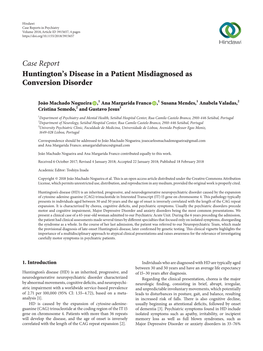 Case Report Huntington's Disease in a Patient Misdiagnosed As