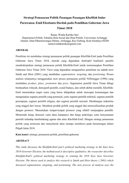 Strategi Pemasaran Politik Pasangan Pasangan Khofifah Indar Parawansa–Emil Elestianto Dardak Pada Pemilihan Gubernur Jawa Timur 2018
