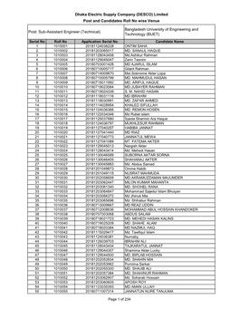 Dhaka Electric Supply Company (DESCO) Limited Post and Candidates Roll No Wise Venue