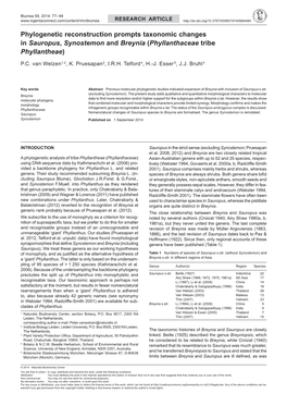 Phylogenetic Reconstruction Prompts Taxonomic Changes in Sauropus, Synostemon and Breynia (Phyllanthaceae Tribe Phyllantheae)