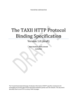 The TAXII HTTP Protocol Binding Specification Version 1.0 (Draft)