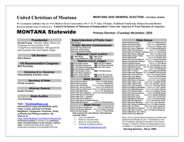 MONTANA Statewide Primary Election: (Tuesday) November, 2020