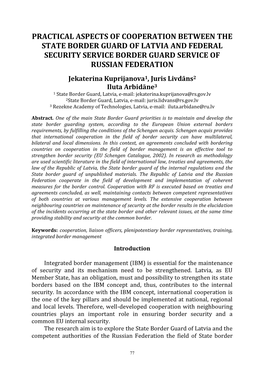 Practical Aspects of Cooperation Between the State Border Guard of Latvia and Federal Security Service Border Guard Service of Russian Federation