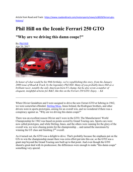 Phil Hill on the Iconic Ferrari 250 GTO 