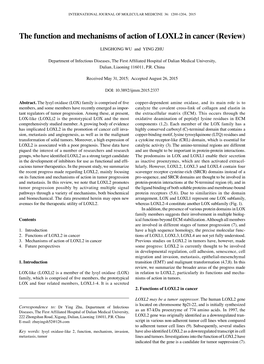 The Function and Mechanisms of Action of LOXL2 in Cancer (Review)