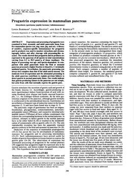 Progastrin Expression in Mammalian Pancreas (Biosynthesis/Gastrinoma/Peptide Hormone/Radioimmunoassay) LINDA BARDRAM*, LINDA Hilstedt, and JENS F