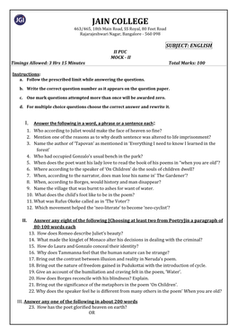 II PUC English Mock Paper II