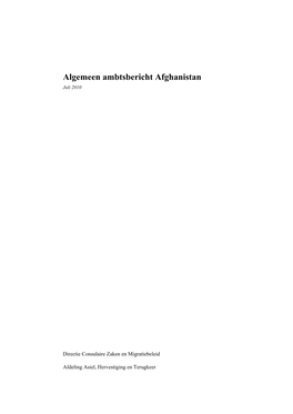 Algemeen Ambtsbericht Afghanistan Juli 2010