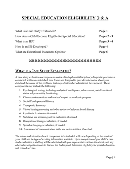 Special Education Eligibility Q & A