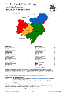 Borders Family History Society Sales List February 2021