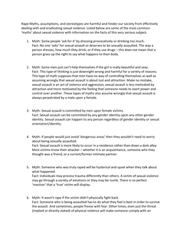 Rape Myths, Assumptions, and Stereotypes Are Harmful and Hinder Our Society from Effectively Dealing with and Eradicating Sexual Violence