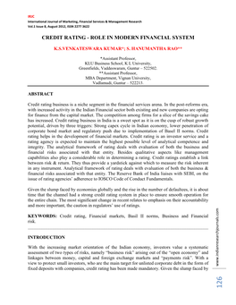 Credit Rating - Role in Modern Financial System