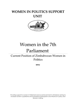 Women in the 7Th Parliament Current Position of Zimbabwean Women in Politics